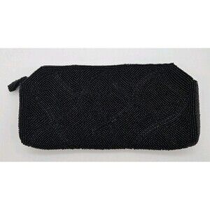 Vintage Black Beaded Clutch Purse Made‎ Japan 8.5x4.25 Evening Zipper Bag